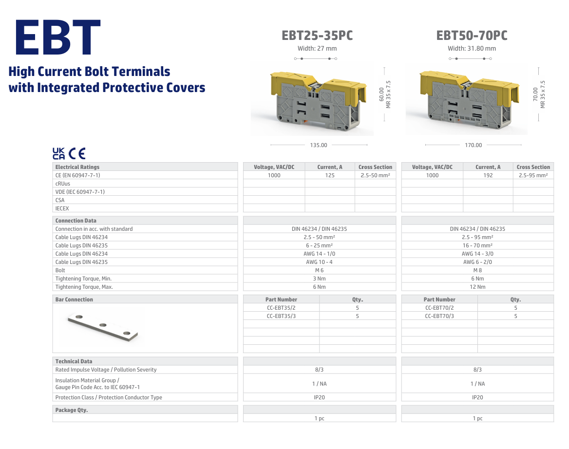 EBT - Bolt Terminal - 2.5mm-300mm Options
