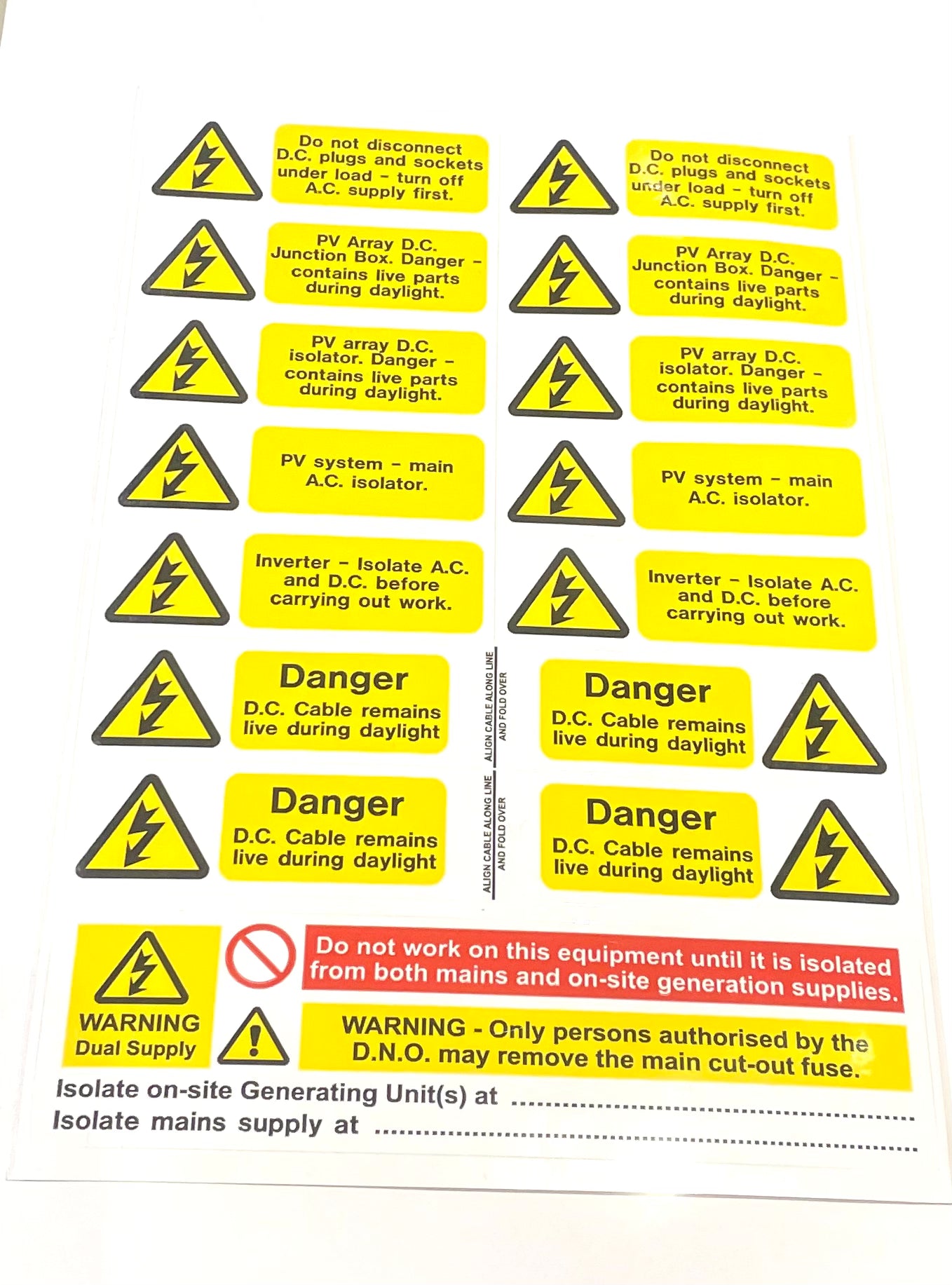 Solar Warning Labels