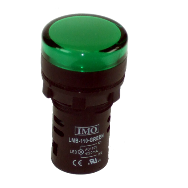 IMO LMB-12-GREEN LED Pilot Light 12V AC/DC IP65, Green