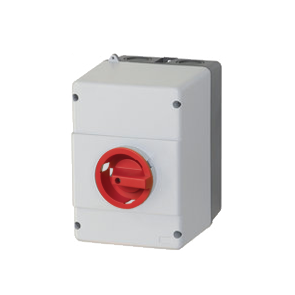 IMO C432RPFH4-GR IP65 Plastic Enclosure with Rotary Handle, Grey/Red Lockable, with N- and PE- Terminals