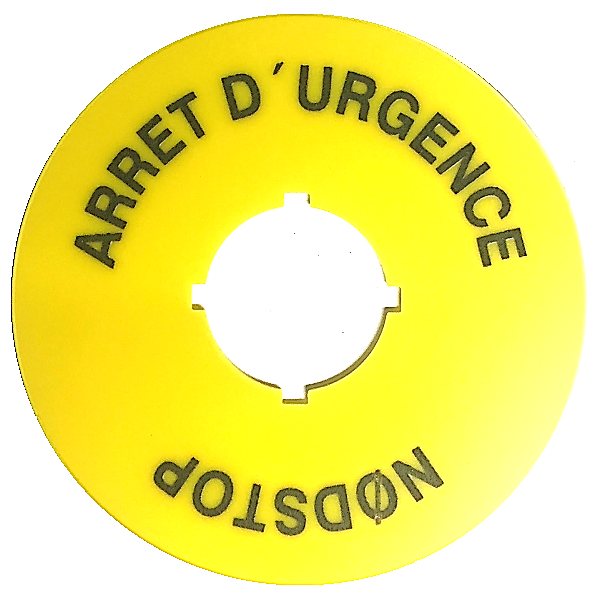 IMO B3-7603-34 Emergency Stop Yellow Disk, Diam 70mm, 2 Side Markings: