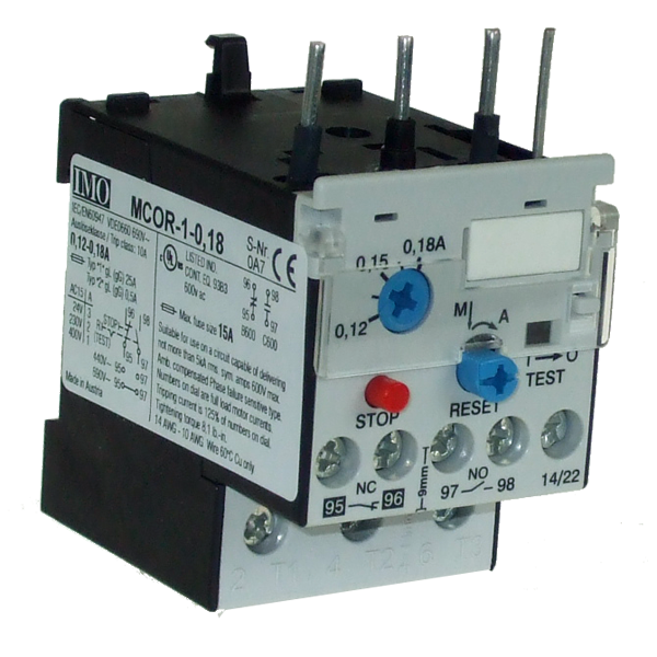 IMO MCOR-1-0.18 Thermal Overload Relay 0.12-0.18A, MC10 To MC22, Man/Auto Reset