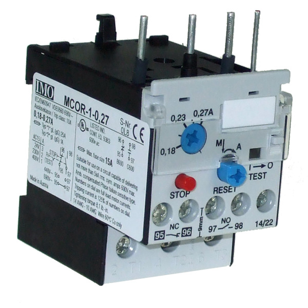 IMO MCOR-1-0.27 Thermal Overload Relay 0.18-0.27A, MC10 To MC22,Man/Auto Reset