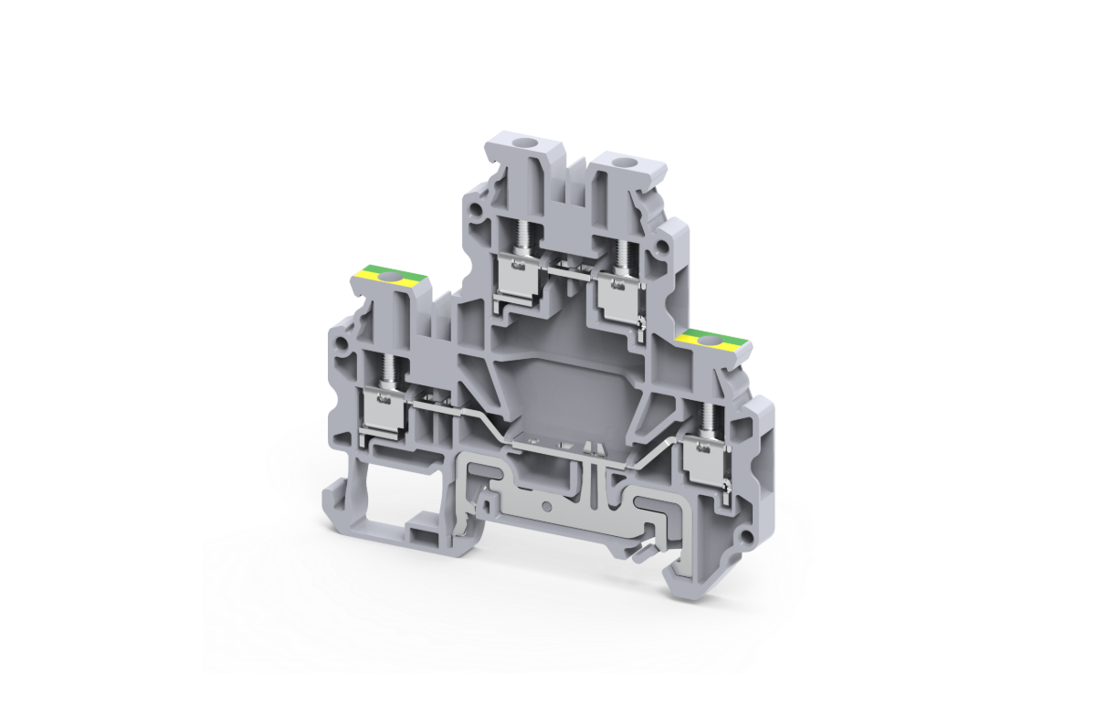 Connectwell CYDLG2.5, 2.5 mm², Double-level feed-through and ground terminal block, Green/Yellow