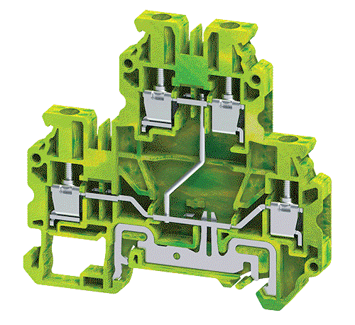 Connectwell CYDLG4(I.S)EX, 4 mm², Internally shorted double-level ground terminal block, Green/Yellow, For Ex e applications