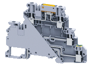 Connectwell CYDLGK4, 4 mm², Double-level knife-disconnect, feed-through and ground terminal block, Green/Yellow