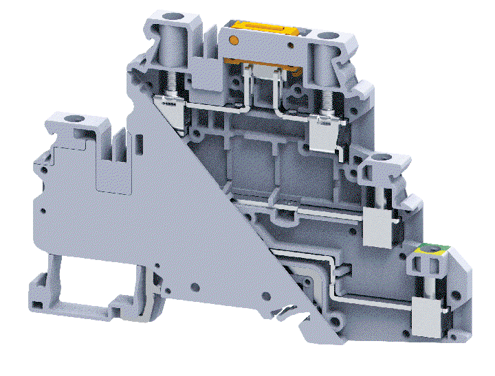 Connectwell CYDLGK4EX, 4 mm², Double-level knife-disconnect, feed-through and ground terminal block, Green/Yellow, For Ex e applications