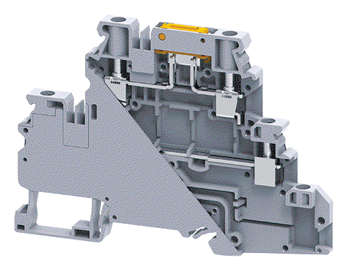 Connectwell CYDLK4, 4 mm², Double-level knife-disconnect and feed-through terminal block, Grey
