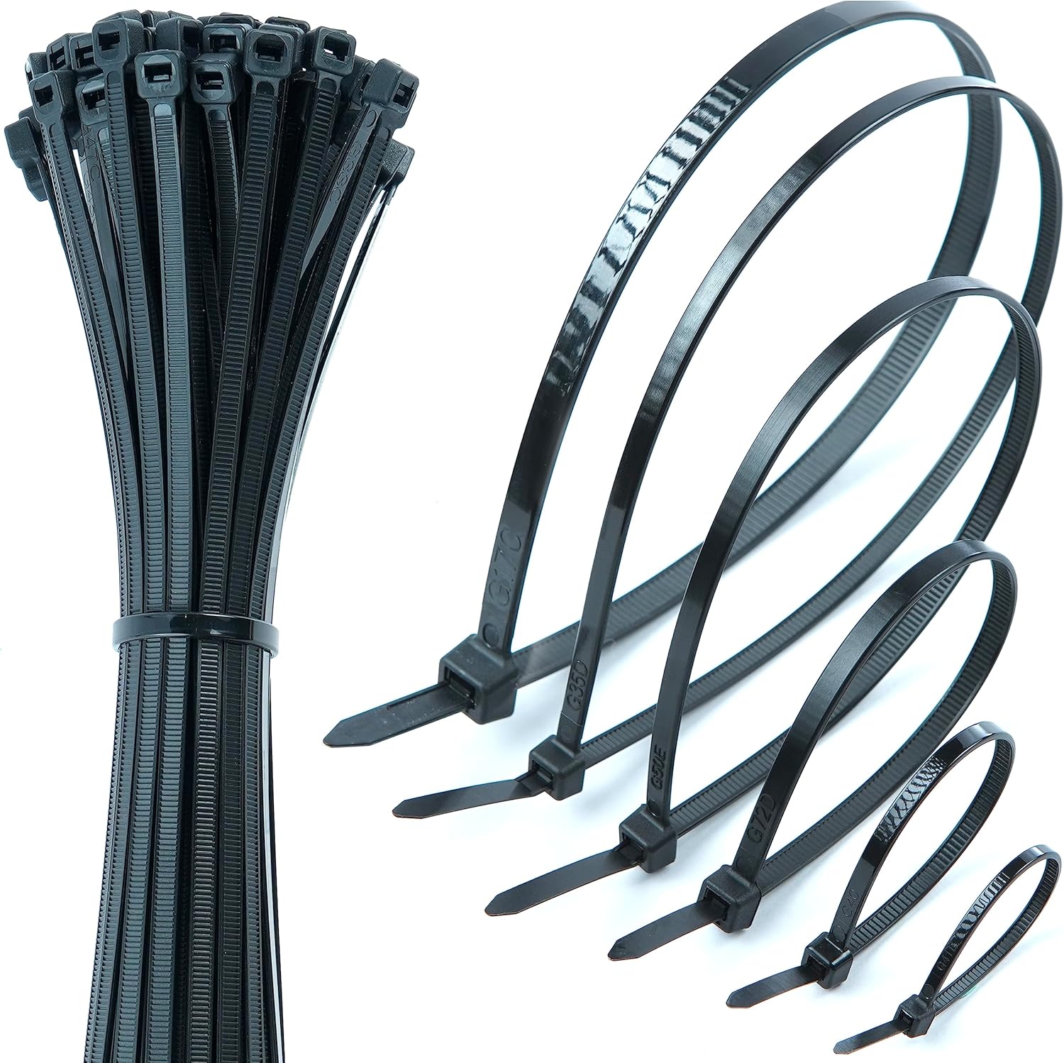 200 x 7.6mm Standard Black Cable Ties - Pack of 100