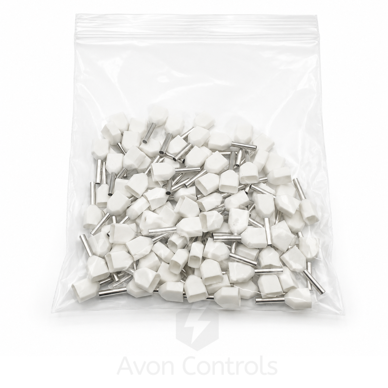 0.5mm Twin Entry Insulated Bootlace Ferrule - White - Pack of 100