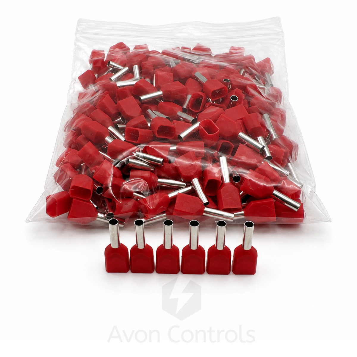 1.0mm Twin Entry Insulated Bootlace Ferrule - Red - Pack of 100