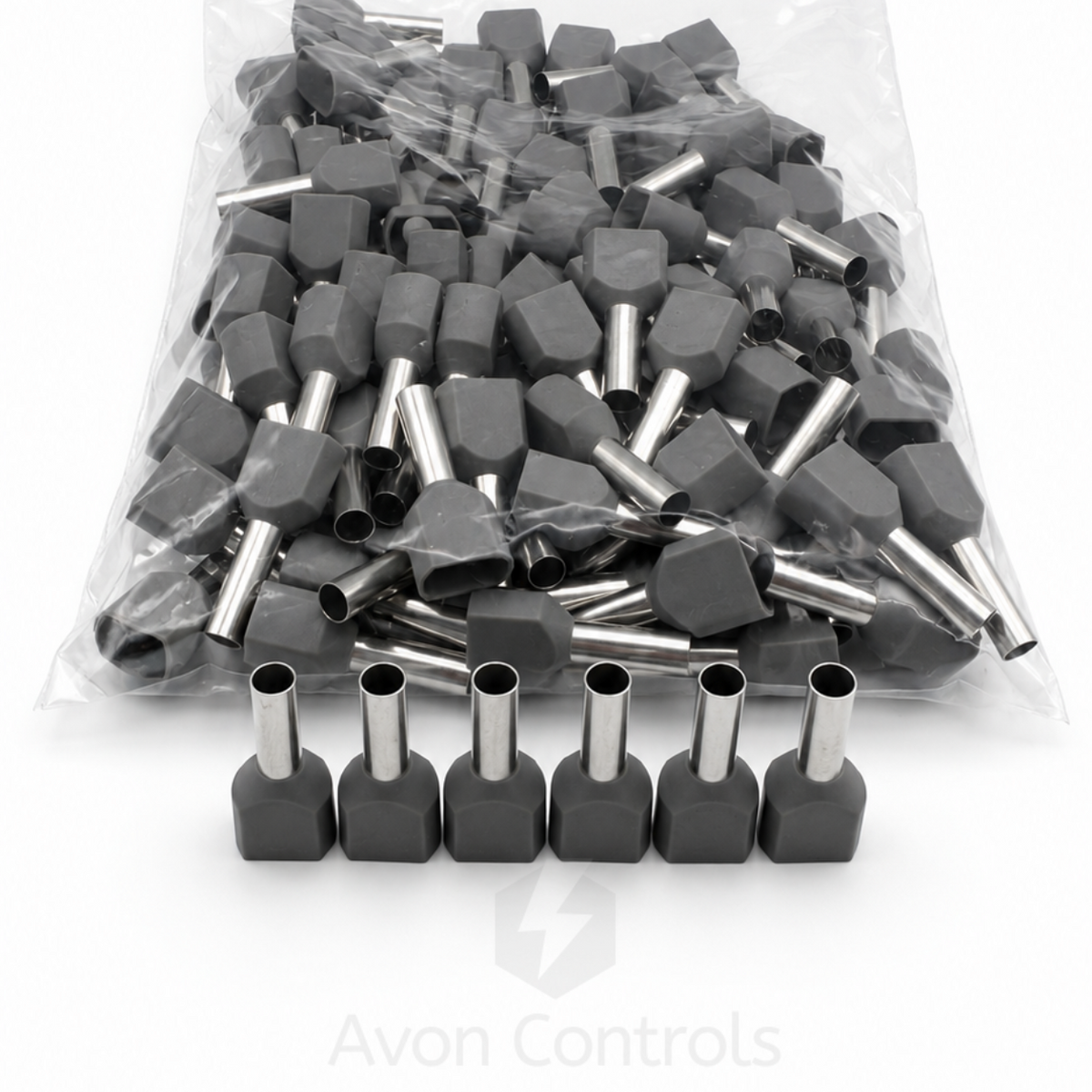 4mm Twin Entry Insulated Bootlace Ferrule - Grey - Pack of 100