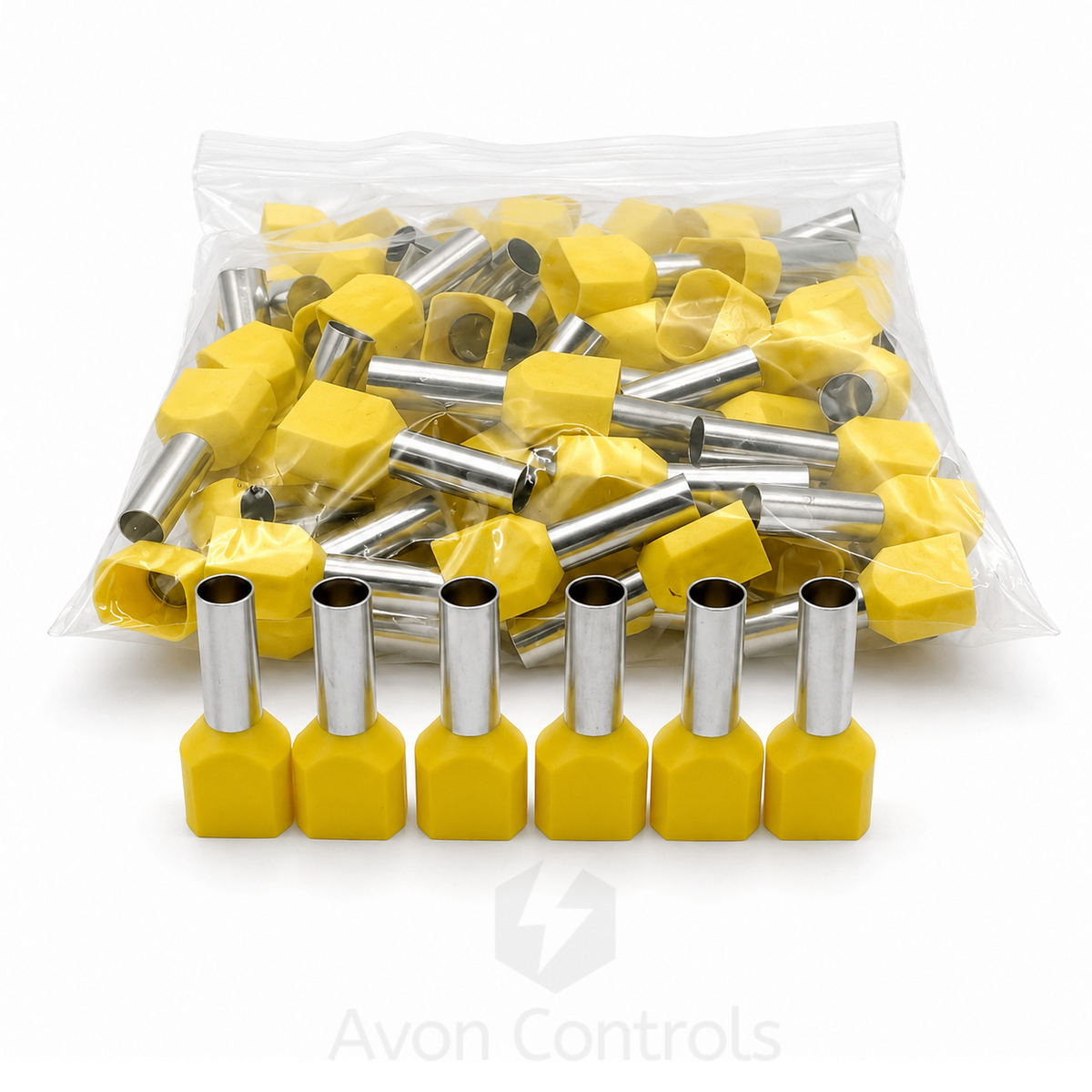 6mm Twin Entry Insulated Bootlace Ferrule - Yellow - Pack of 100