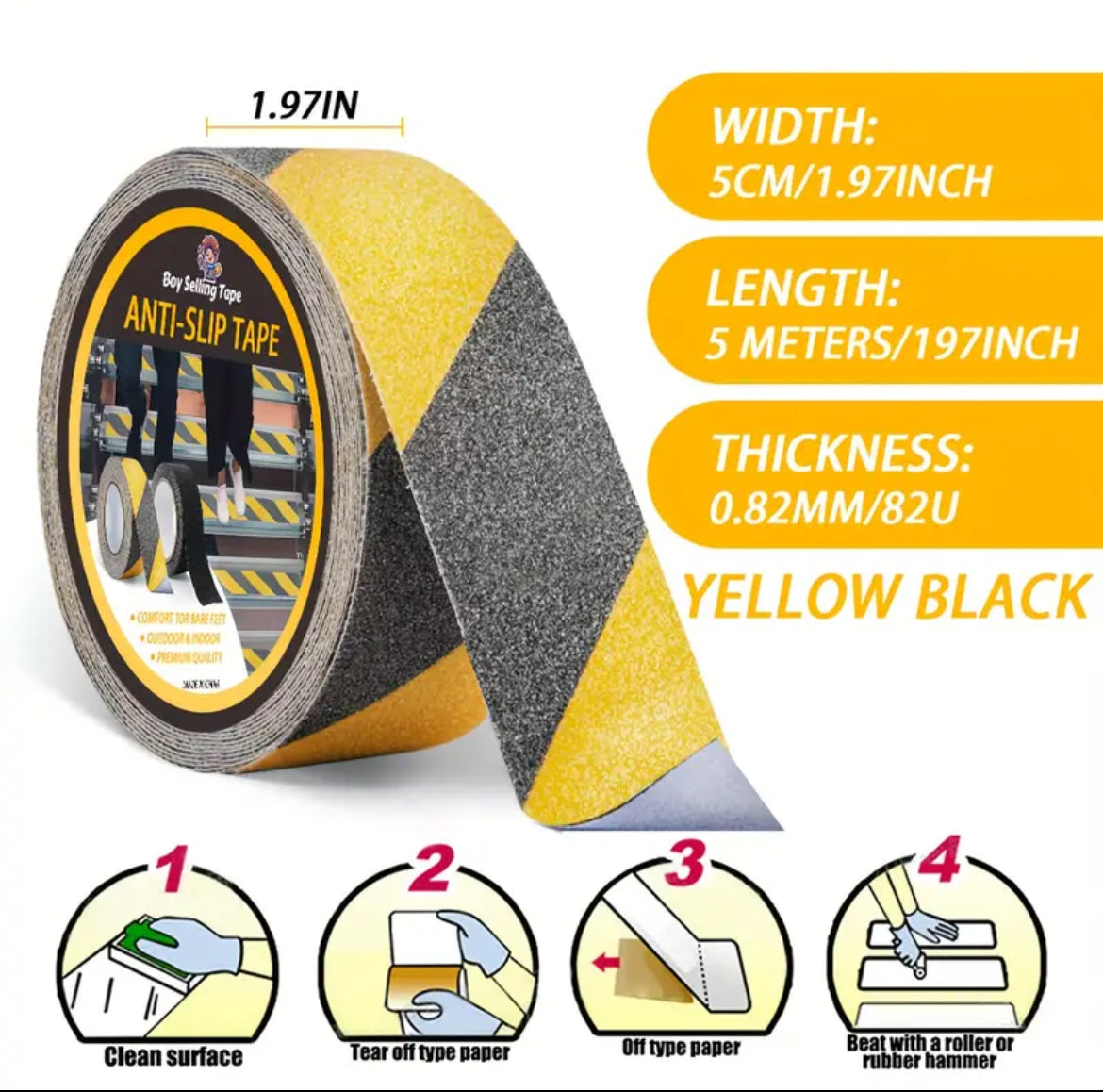 Anti Slip Tape - Black and Yellow - 5M Roll