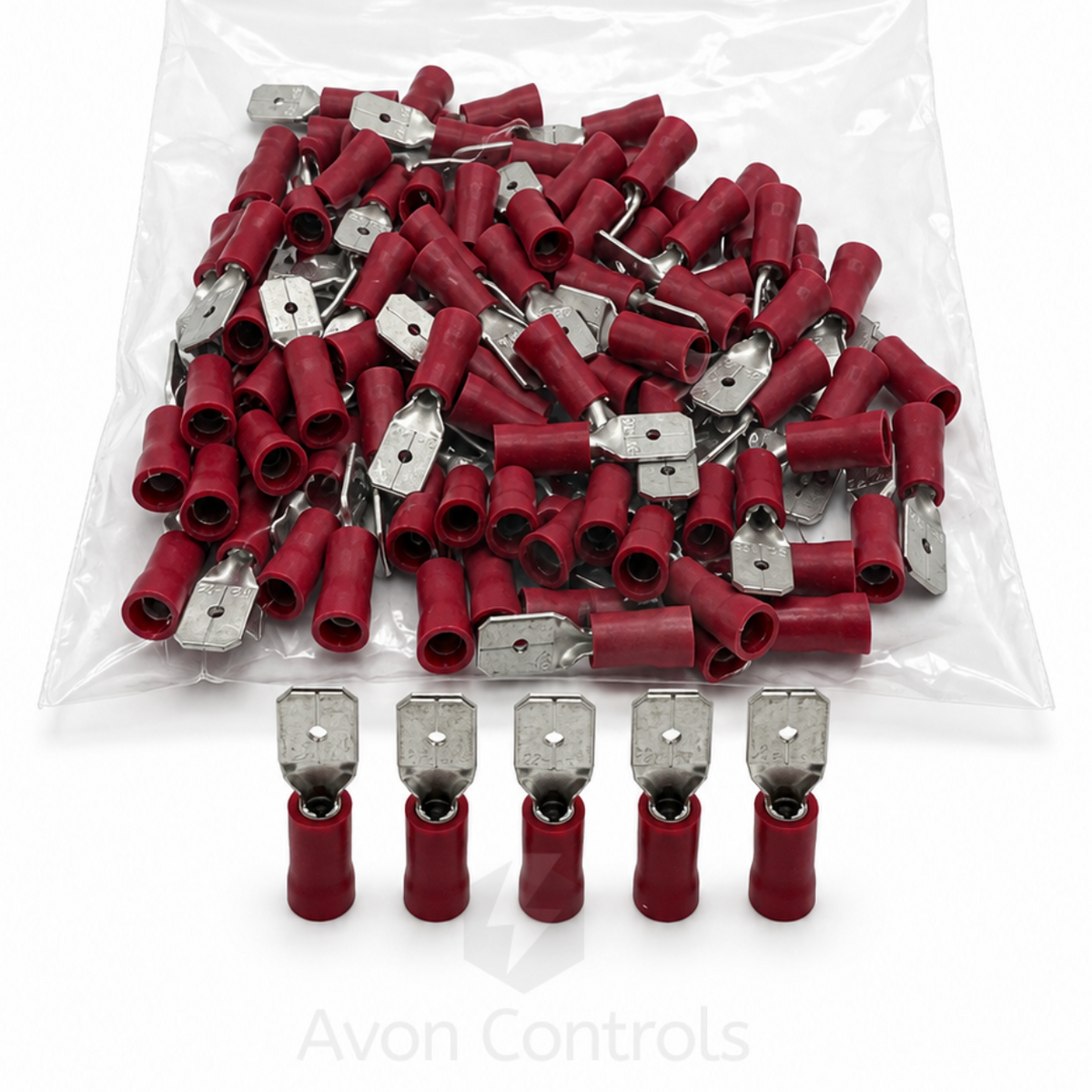 Male Insulated Push-On - Red - 0.5-1.5mm Cable - 6.3mm