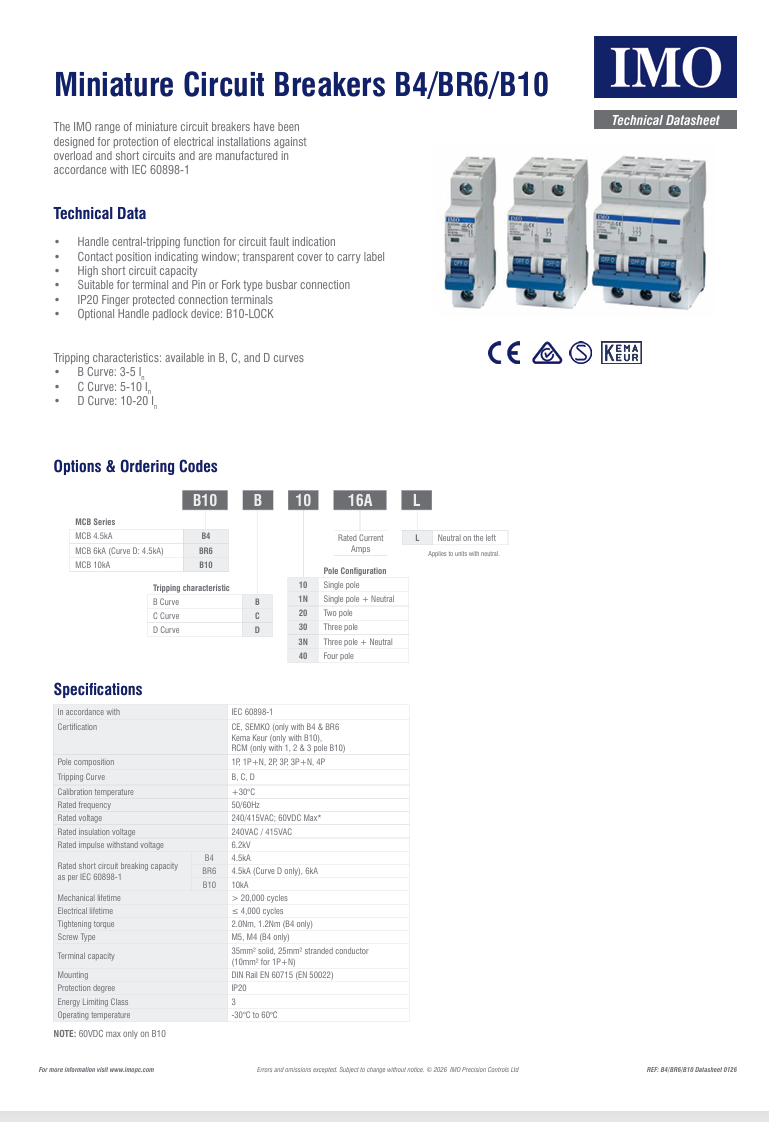 IMO - MCB - B10D3080A - D Curve 3 Pole 80A
