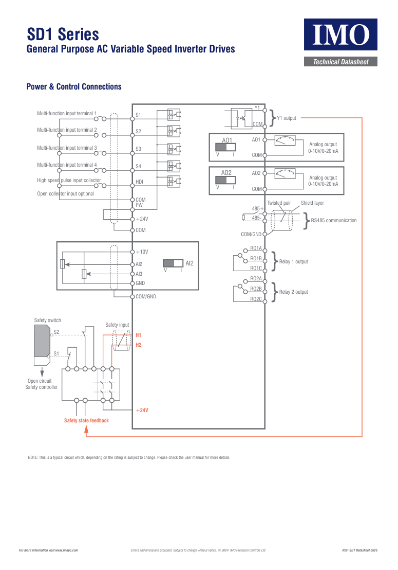 IMO - SD1-2.5A-21 - 0.4kW - 2.5A - Single Phase - 230V - IP20 - Variable Speed Drive