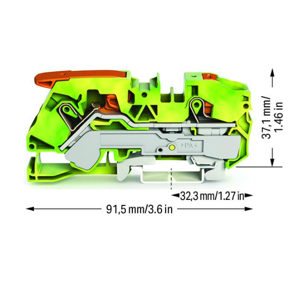 WAGO - 2116-5207 - 16mm Earth Din Terminal - Push Fit/ Lever Connect - Price per 1